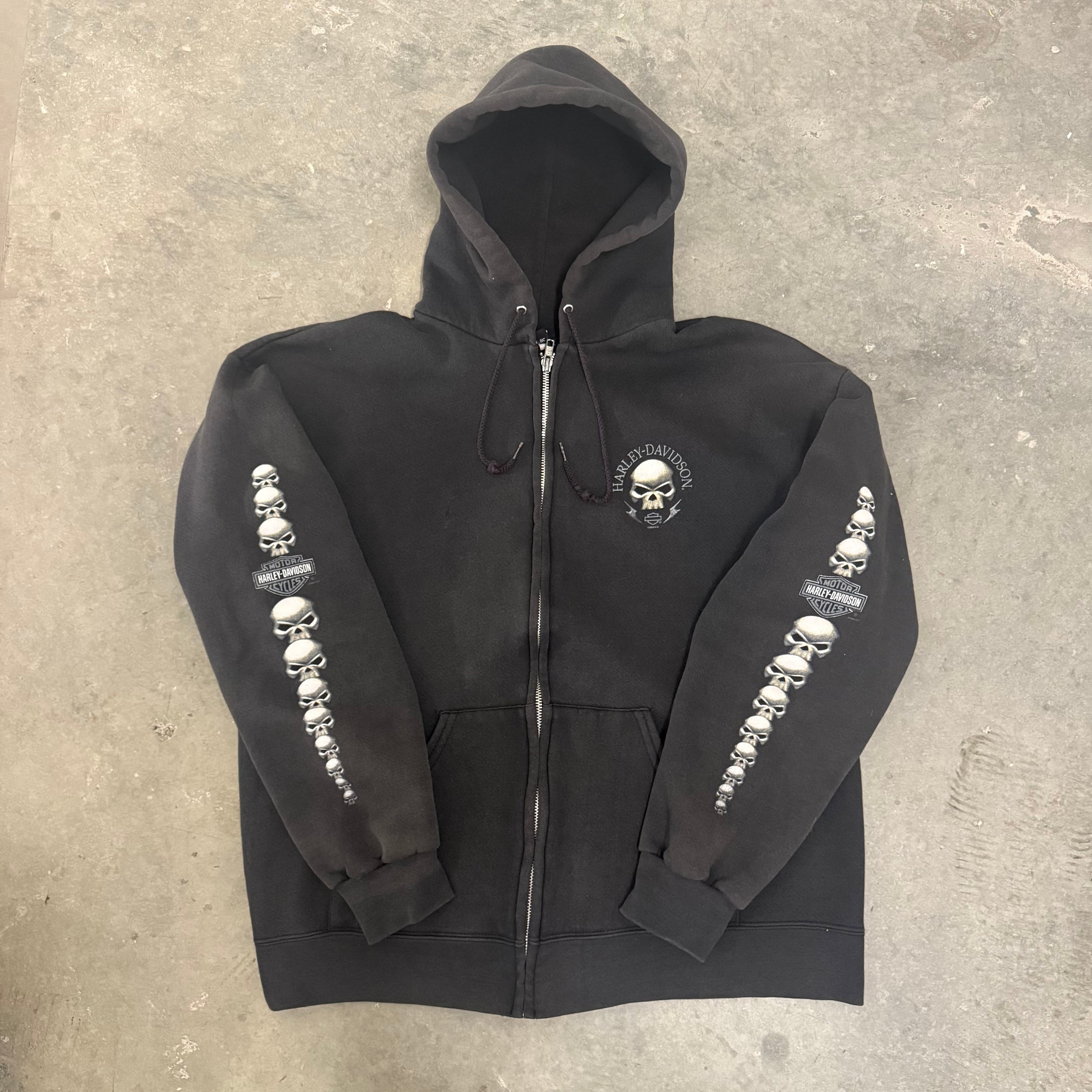Harley Davidson vintage skull hit zip up hoodie large
