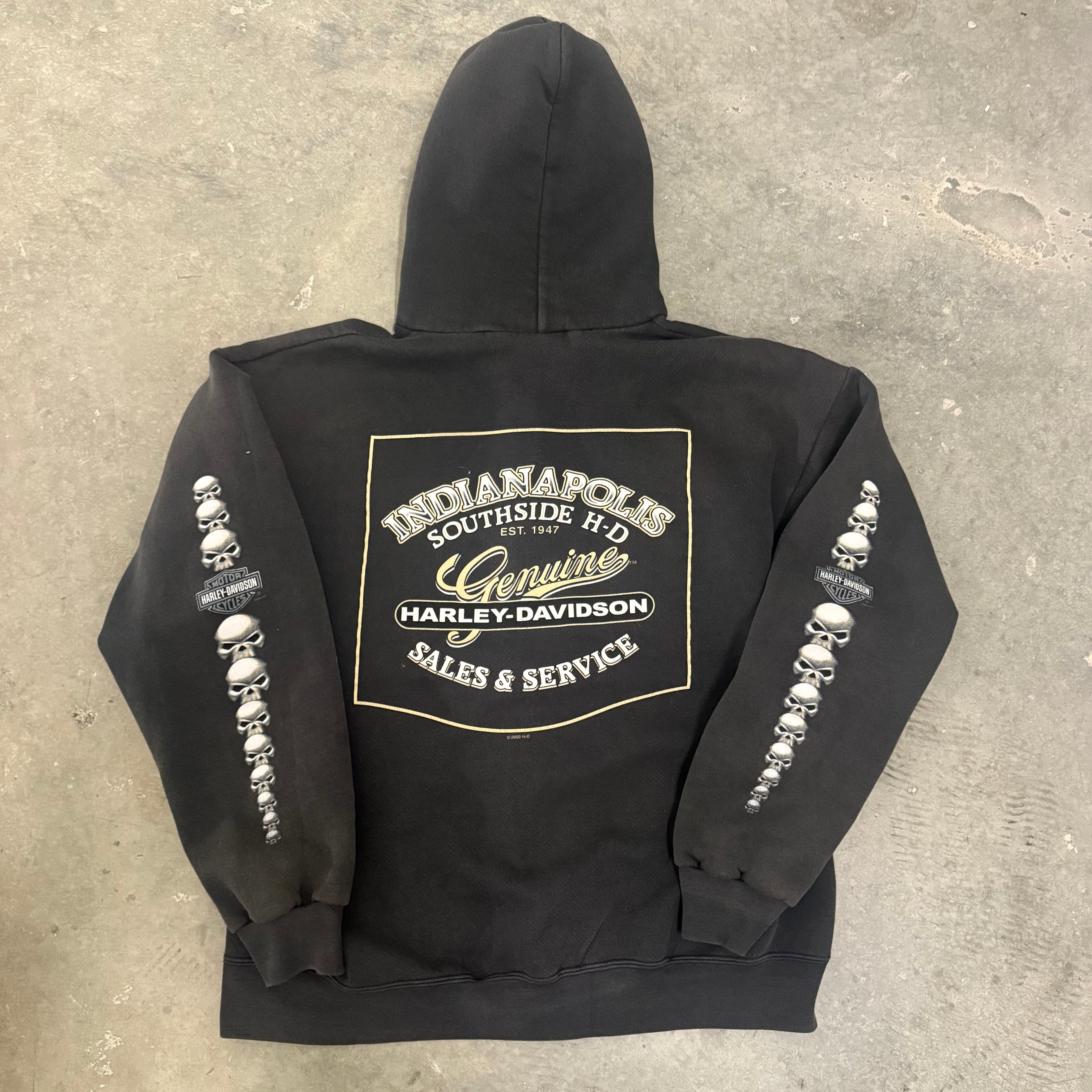 Harley Davidson vintage skull hit zip up hoodie large