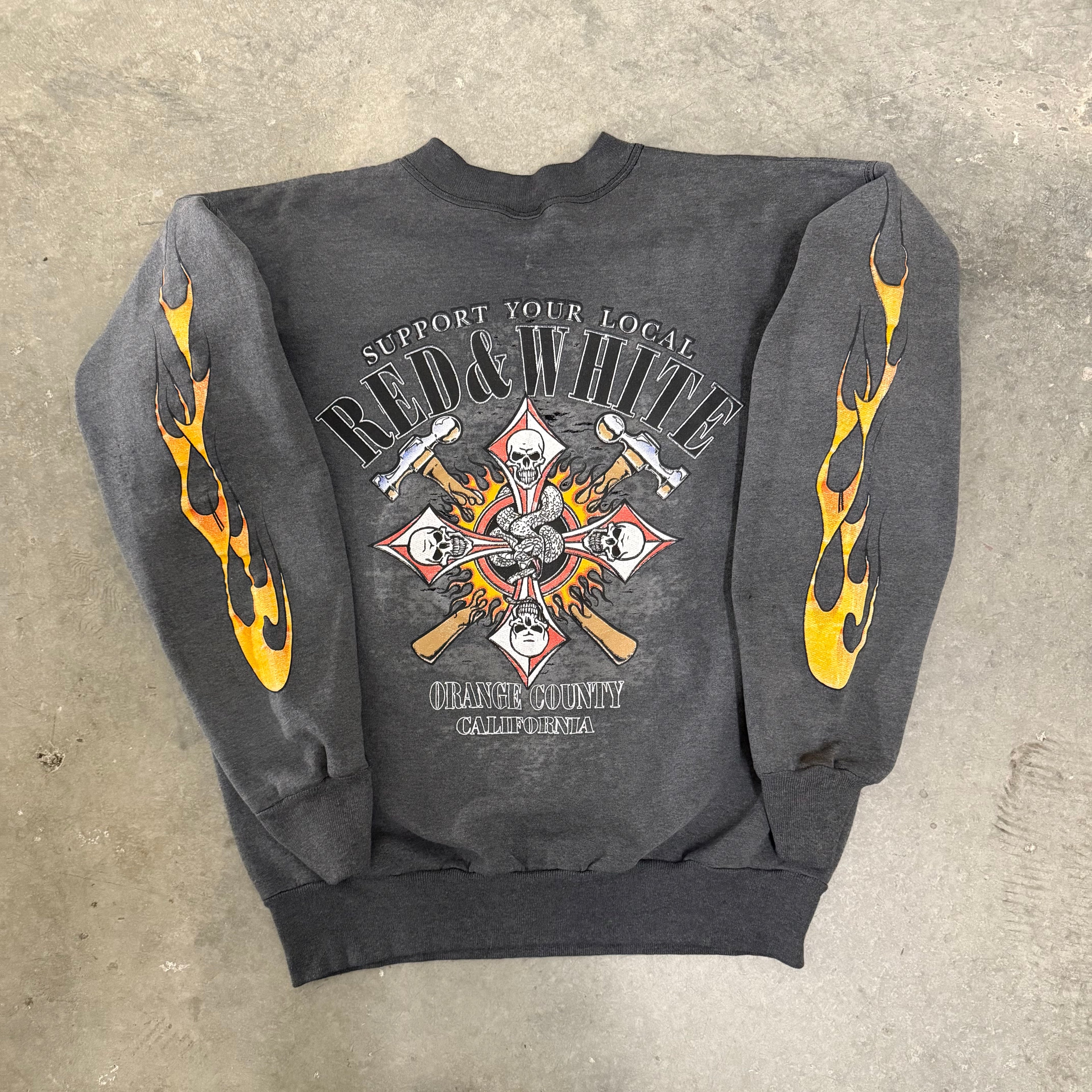Hells angels flame sleeve crewneck vintage 90’s