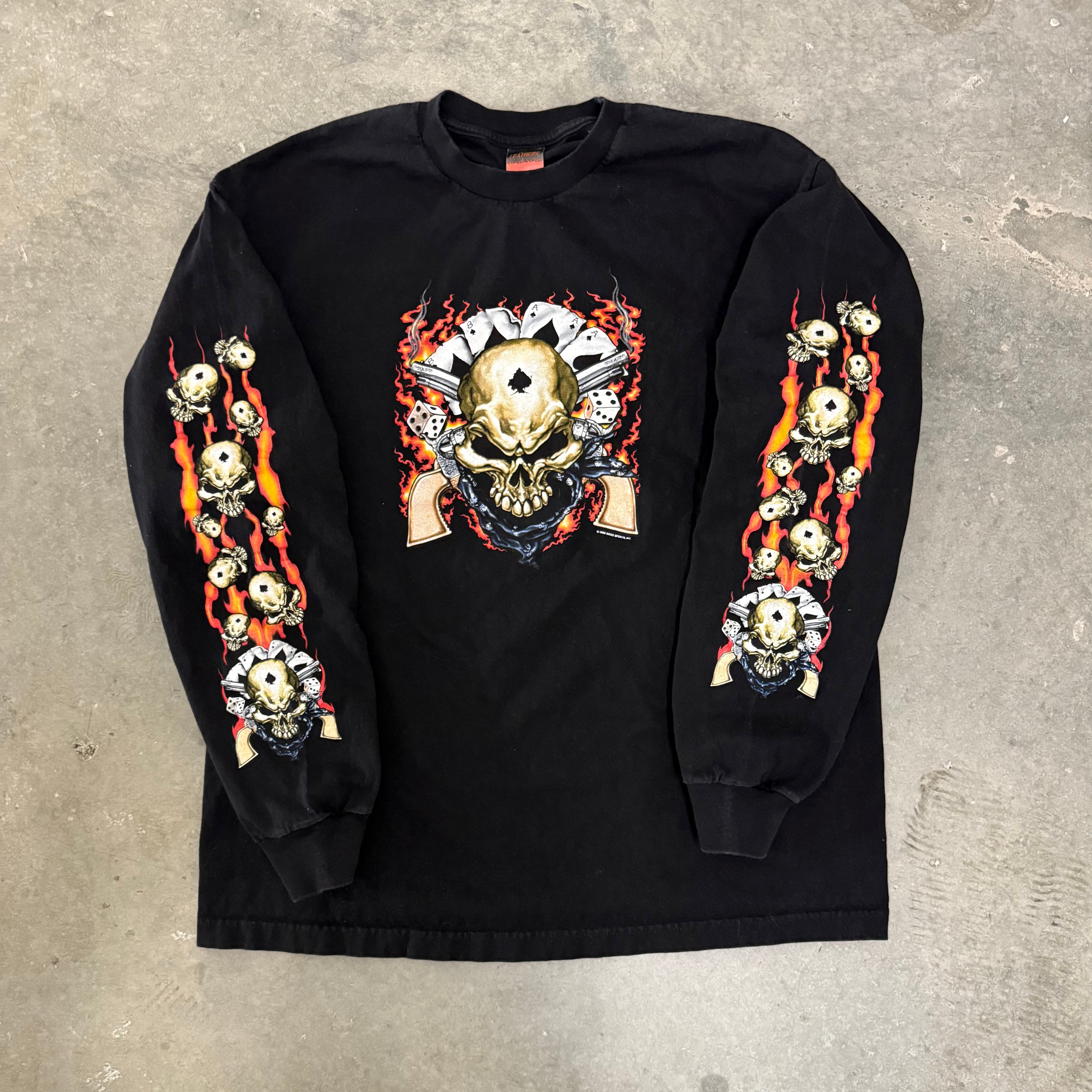 Skull Gun Flame Vintage Y2K long sleeeve XL
