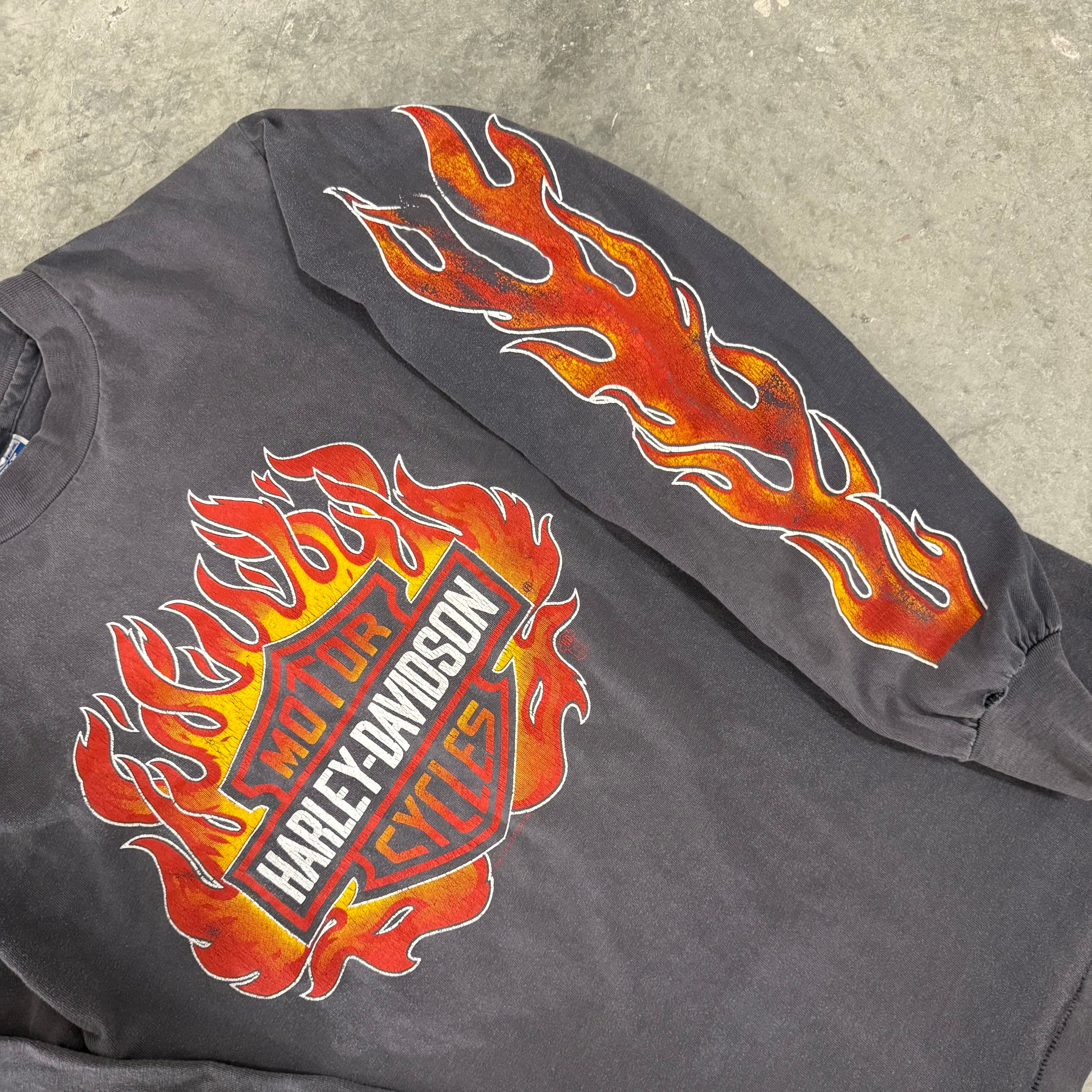 Harley Davidson 1988 fader flame shield long sleeve RARE medium