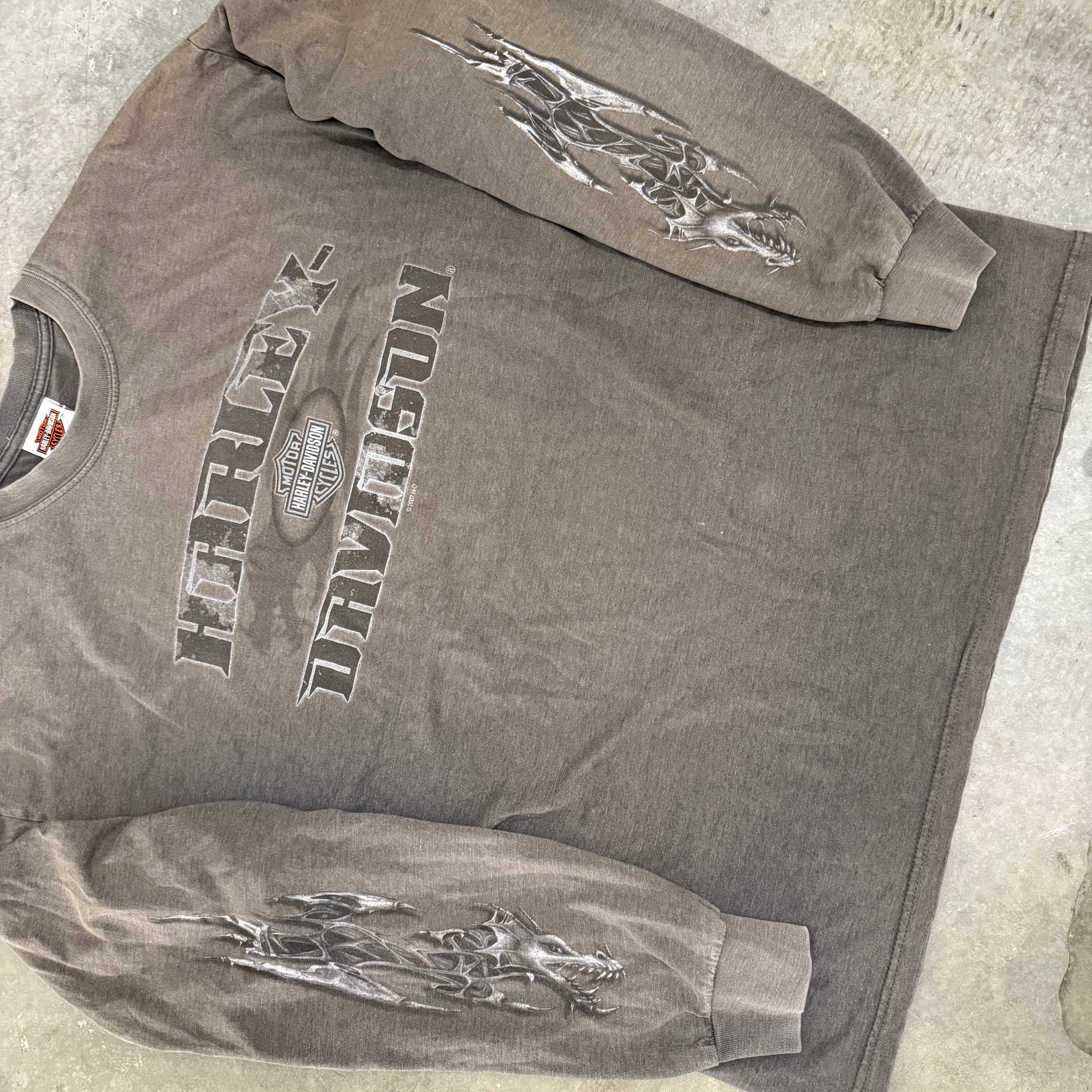 Harley Davidson vintage dragon metallic Y2K flame long sleeve XL