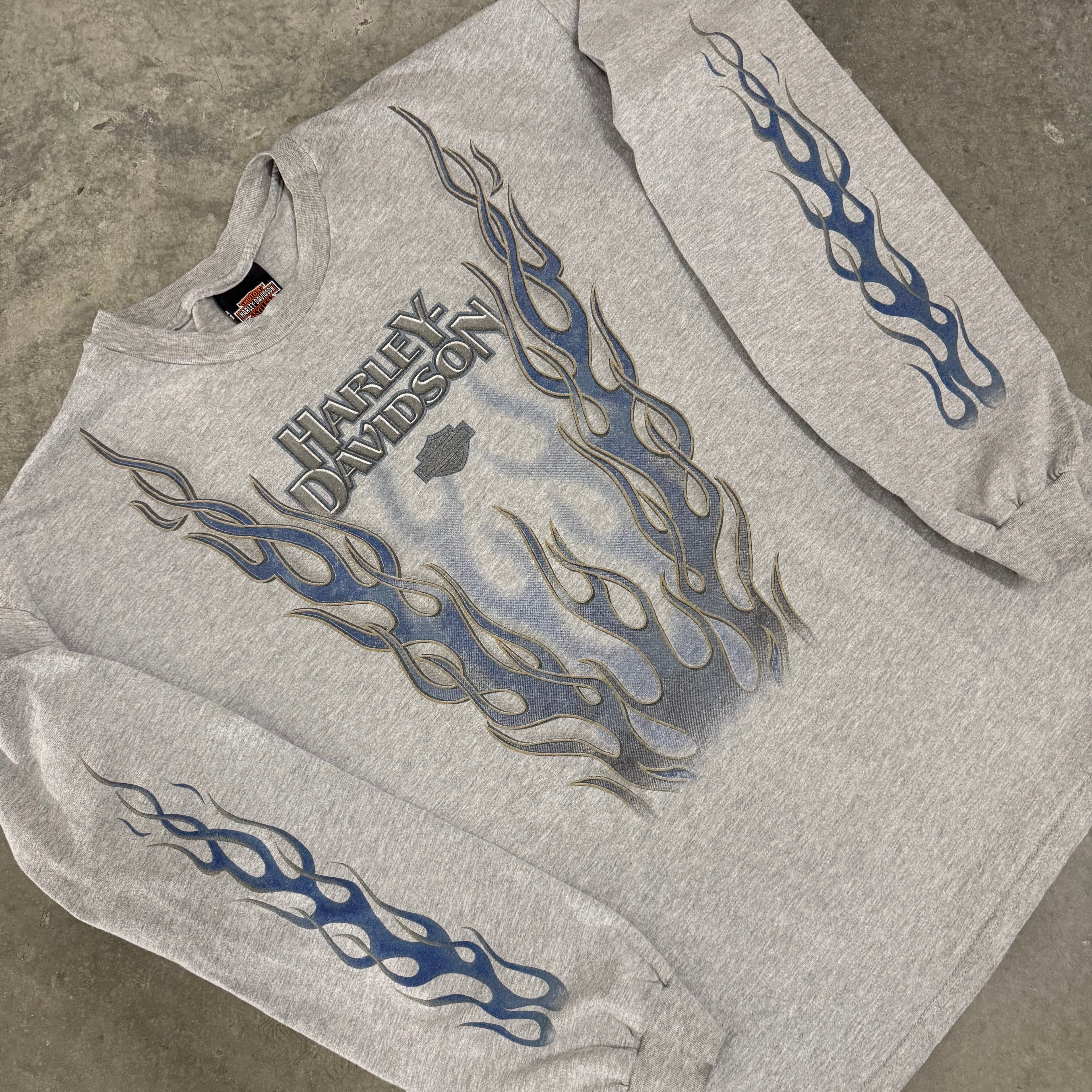 Harley Davidson blue V flame grail vintage long sleeve XXL