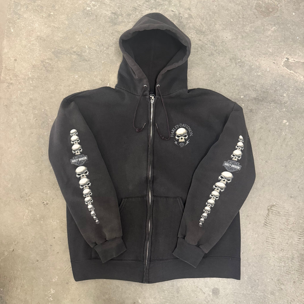 Harley Davidson vintage skull hit zip up hoodie large