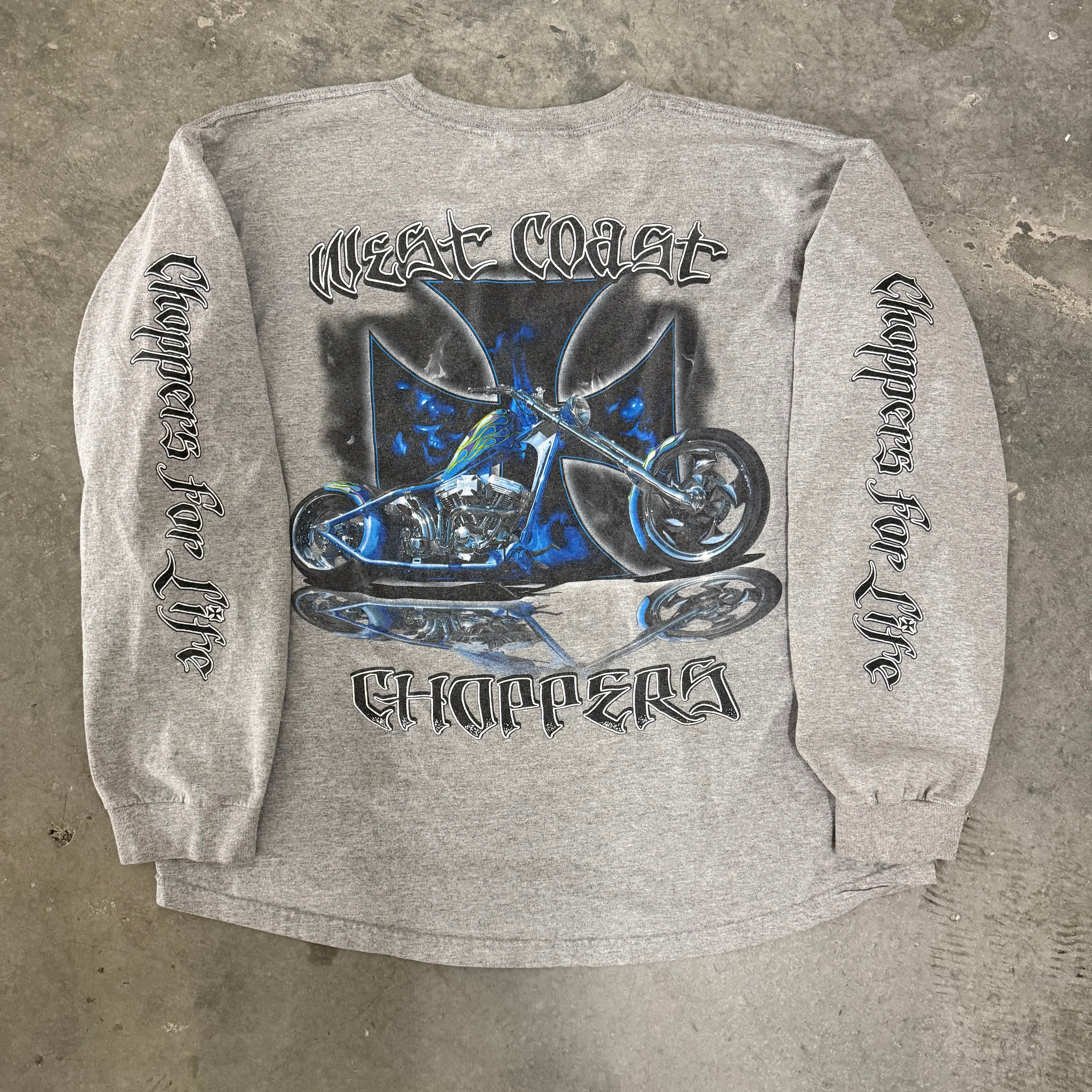 West coast choppers grail skull blue flame “choppers for life” XL