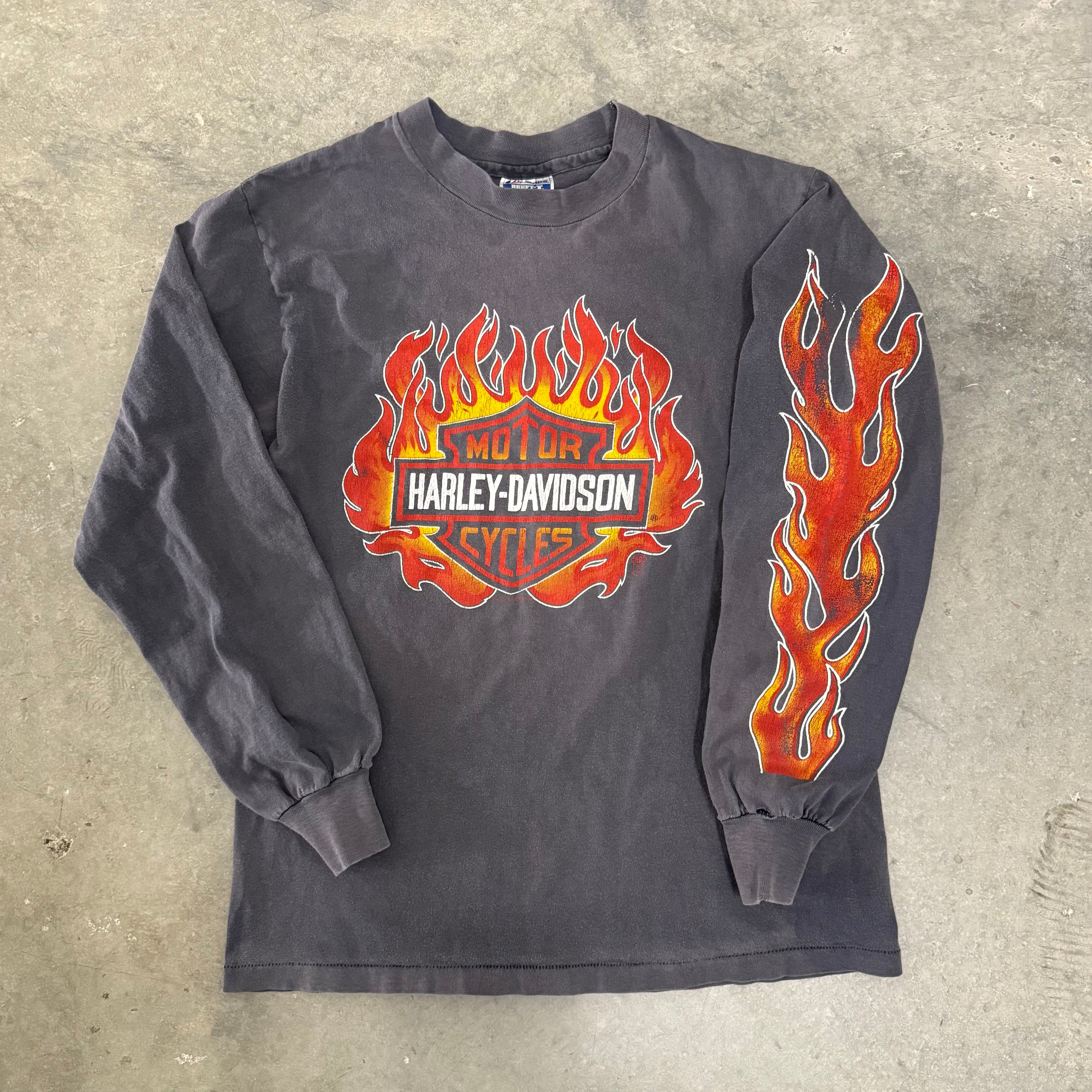 Harley Davidson 1988 fader flame shield long sleeve RARE medium