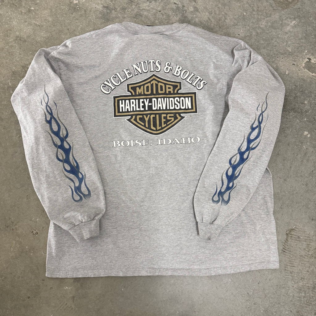 Harley Davidson blue V flame grail vintage long sleeve XXL