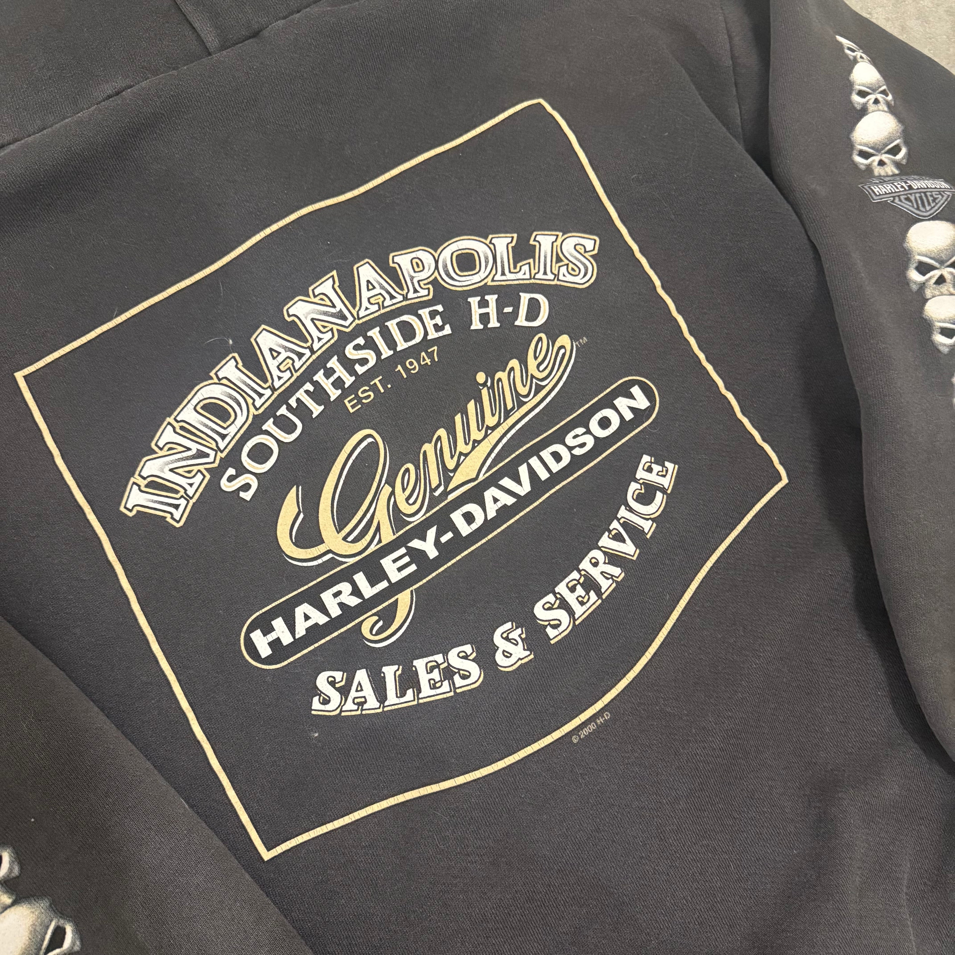 Harley Davidson vintage skull hit zip up hoodie large