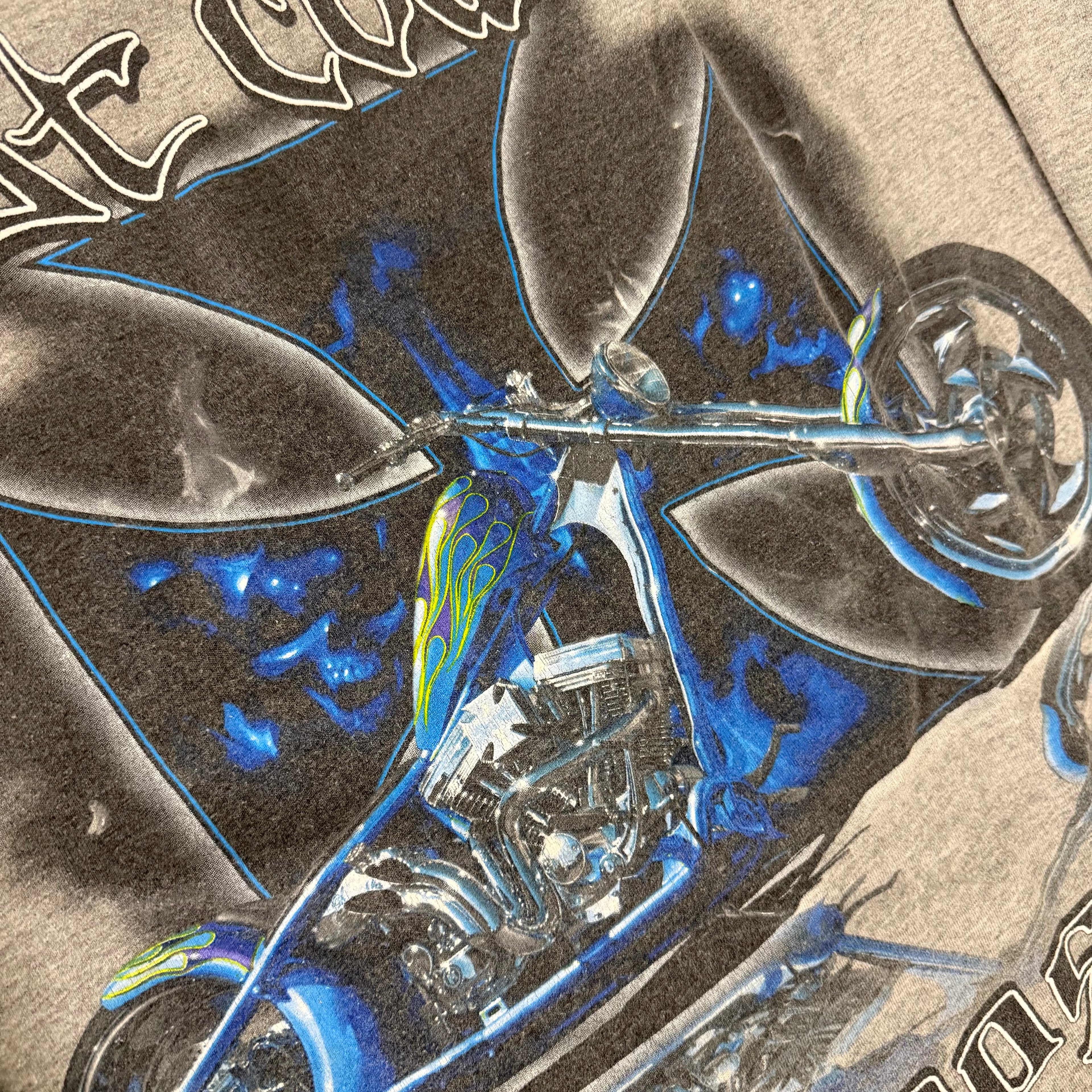 West coast choppers grail skull blue flame “choppers for life” XL