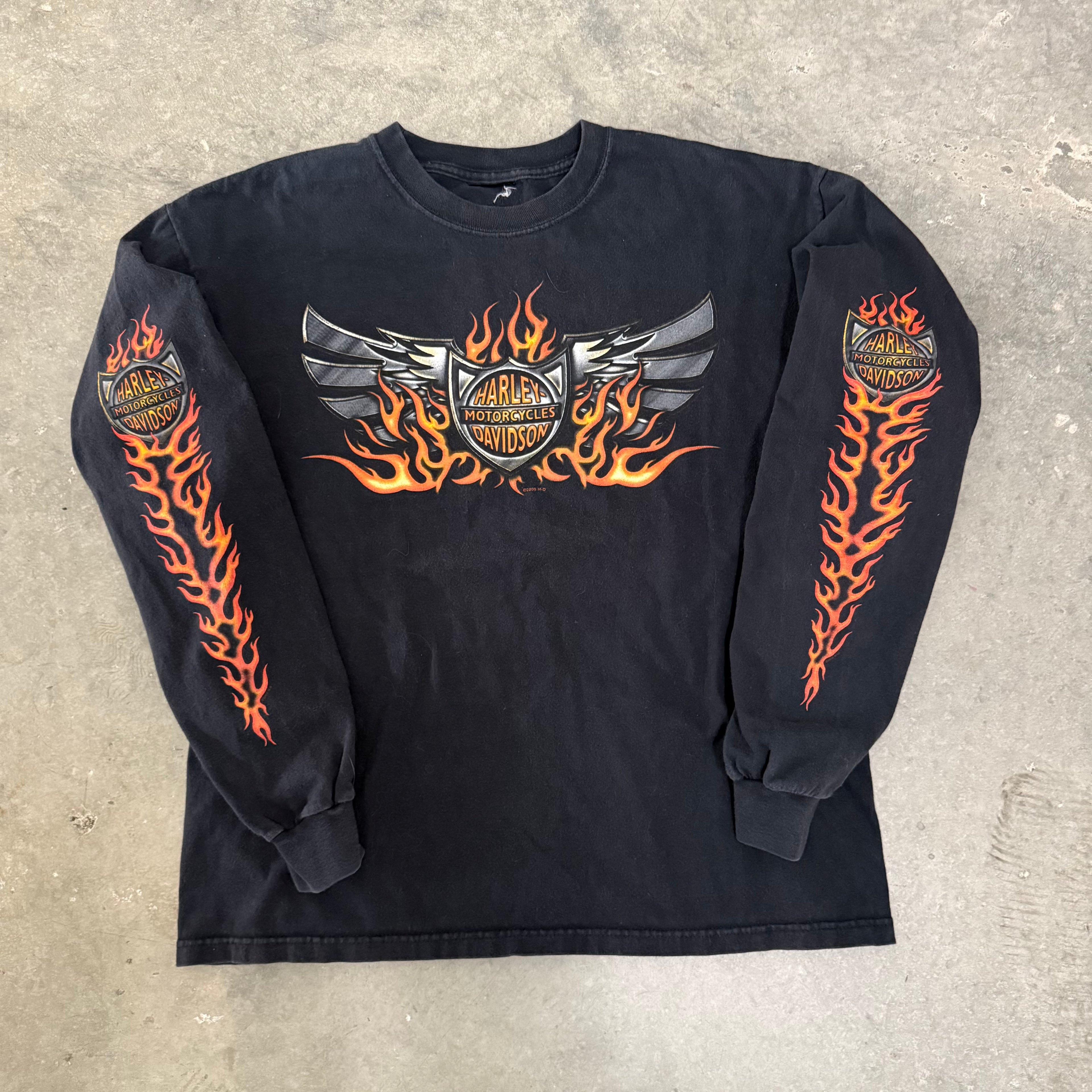 Harley Davidson vintage flame ball 90’s long sleeve Large
