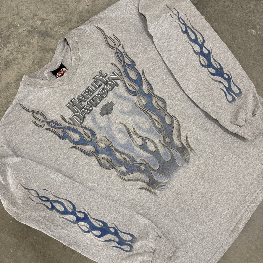 Harley Davidson blue V flame grail vintage long sleeve XXL