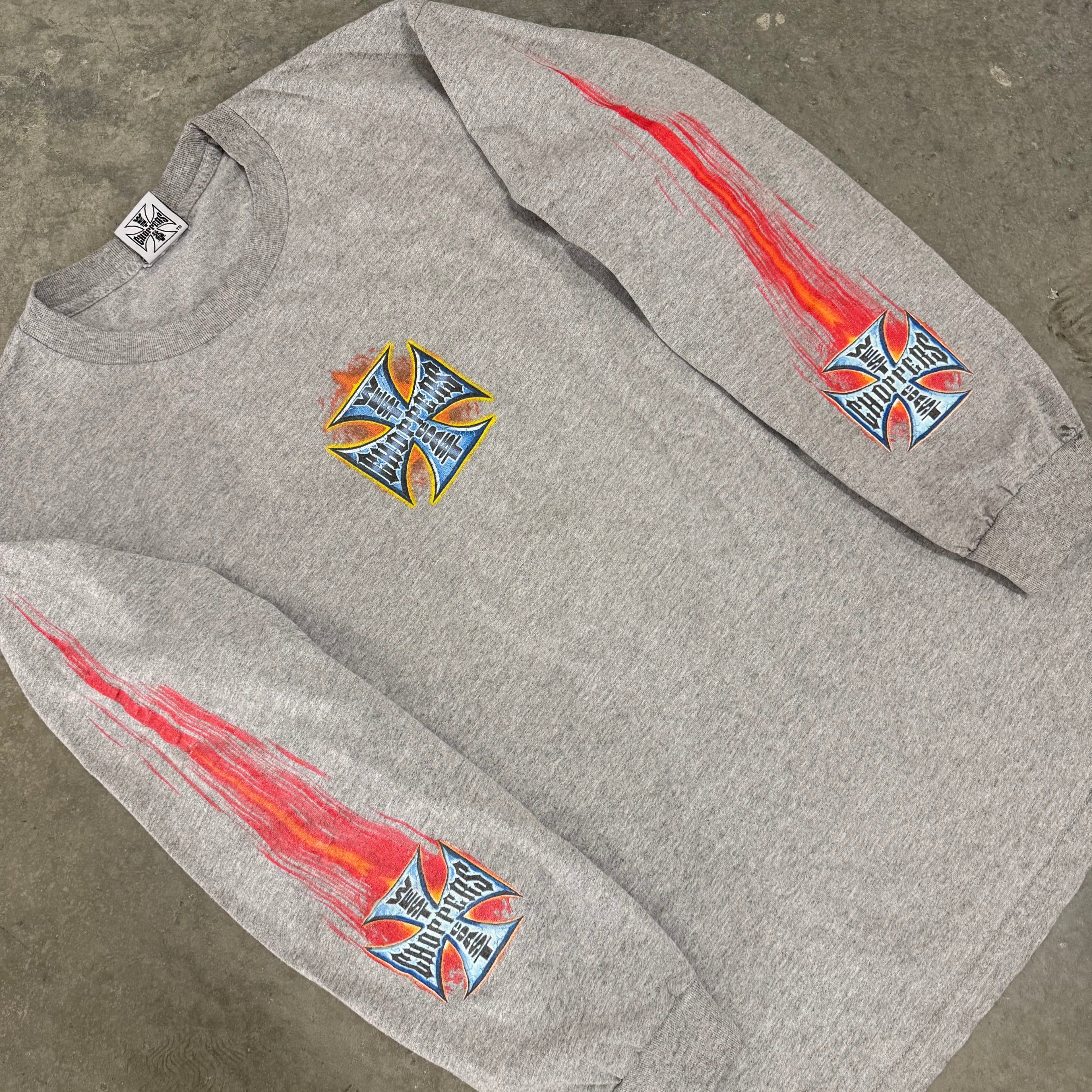 West coast choppers cross red flame long sleeve XL