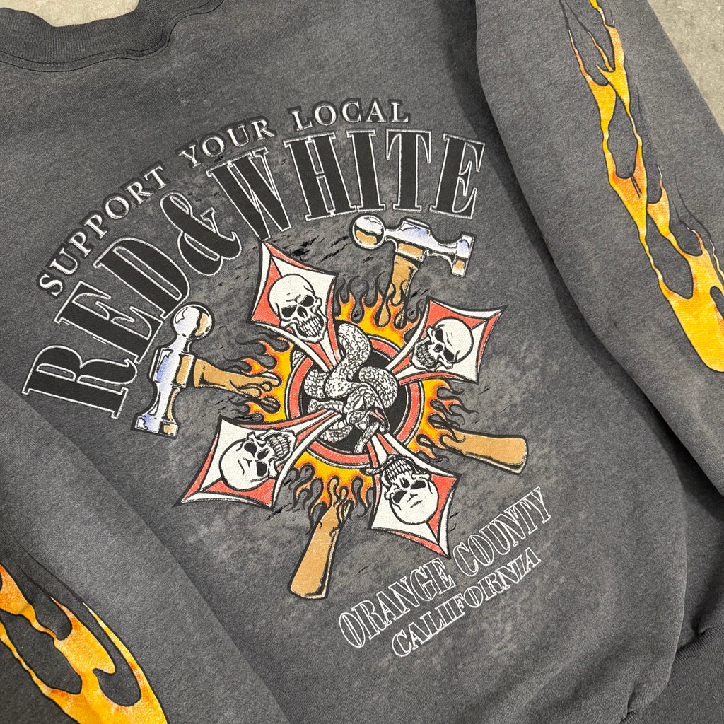 Hells angels flame sleeve crewneck vintage 90’s