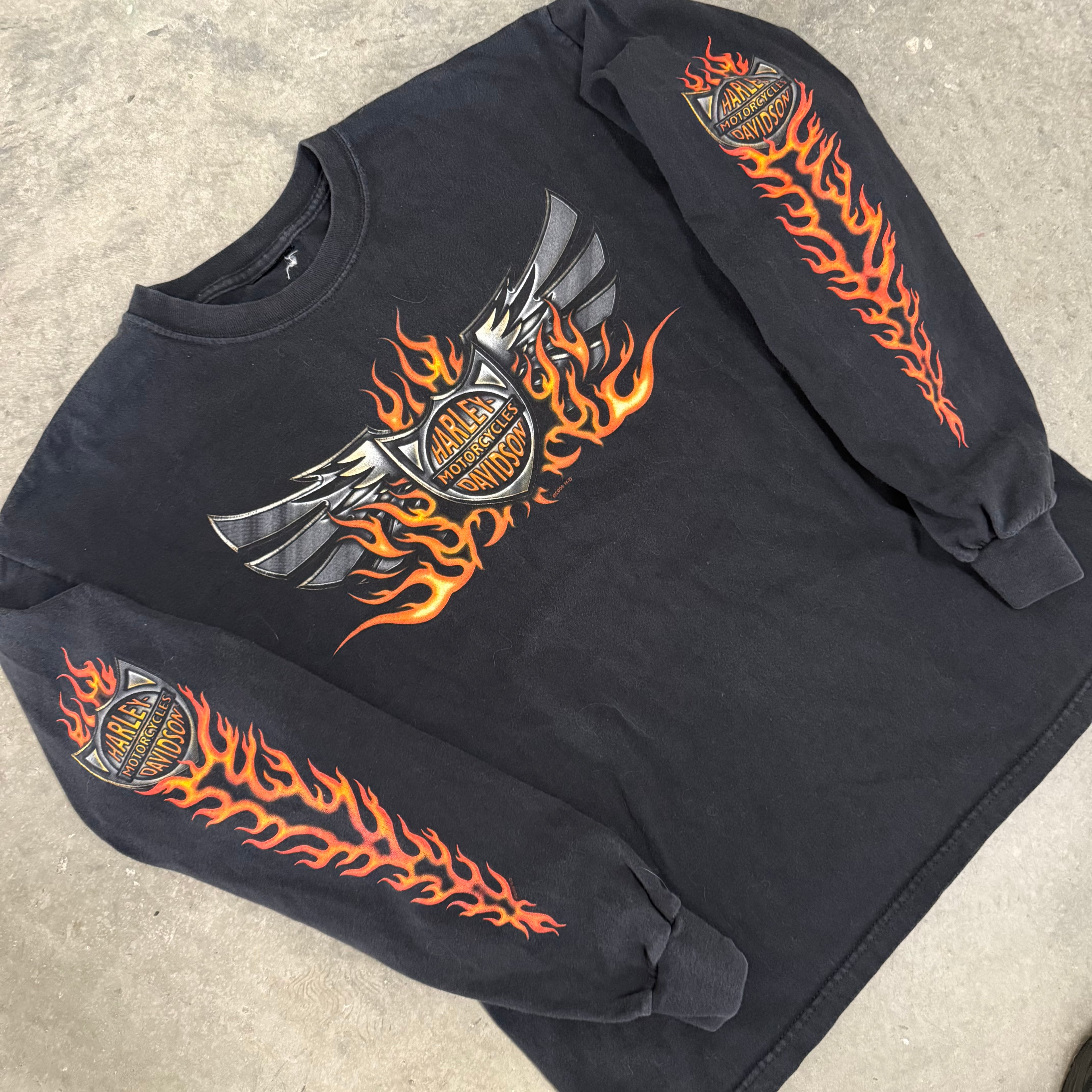 Harley Davidson vintage flame ball 90’s long sleeve Large