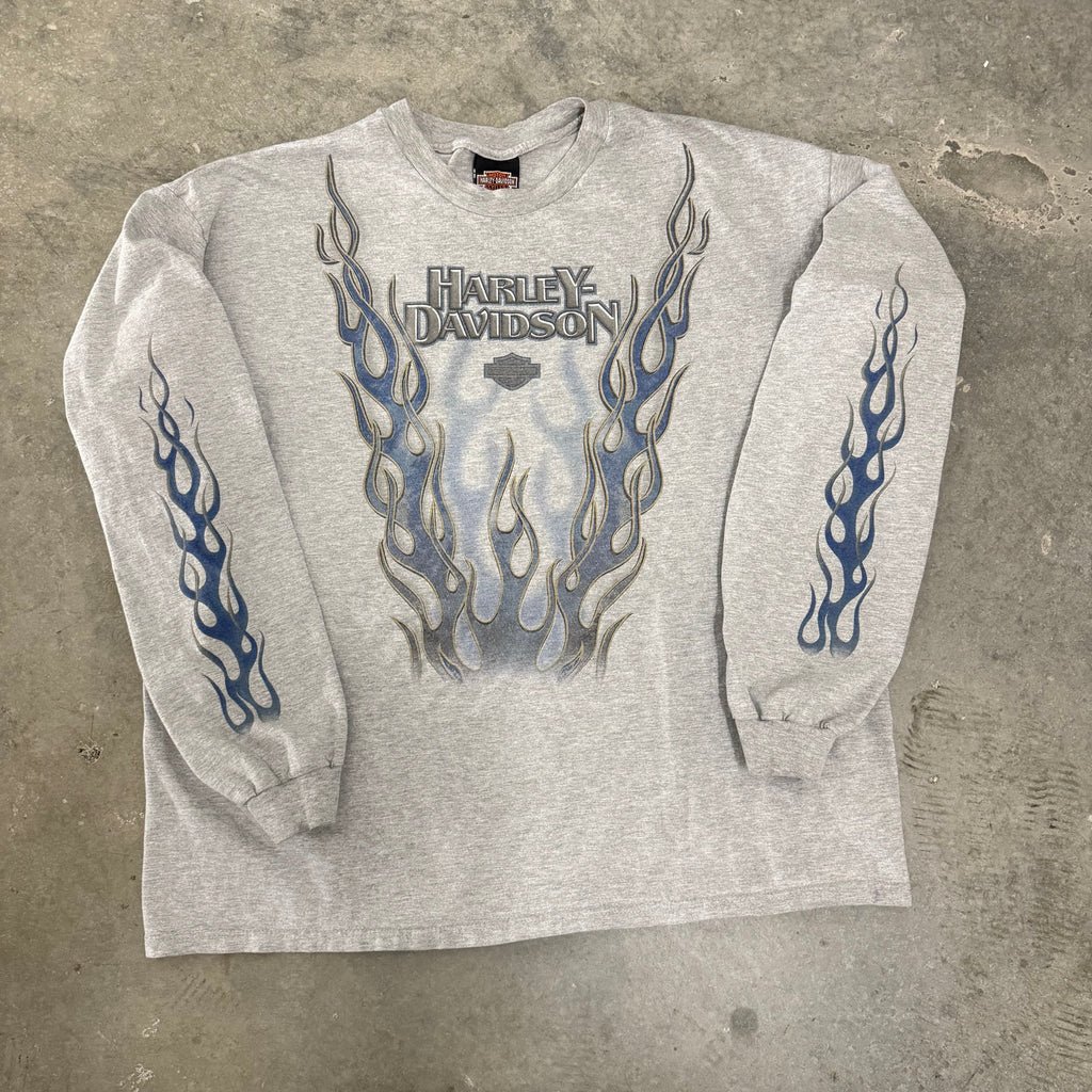 Harley Davidson blue V flame grail vintage long sleeve XXL