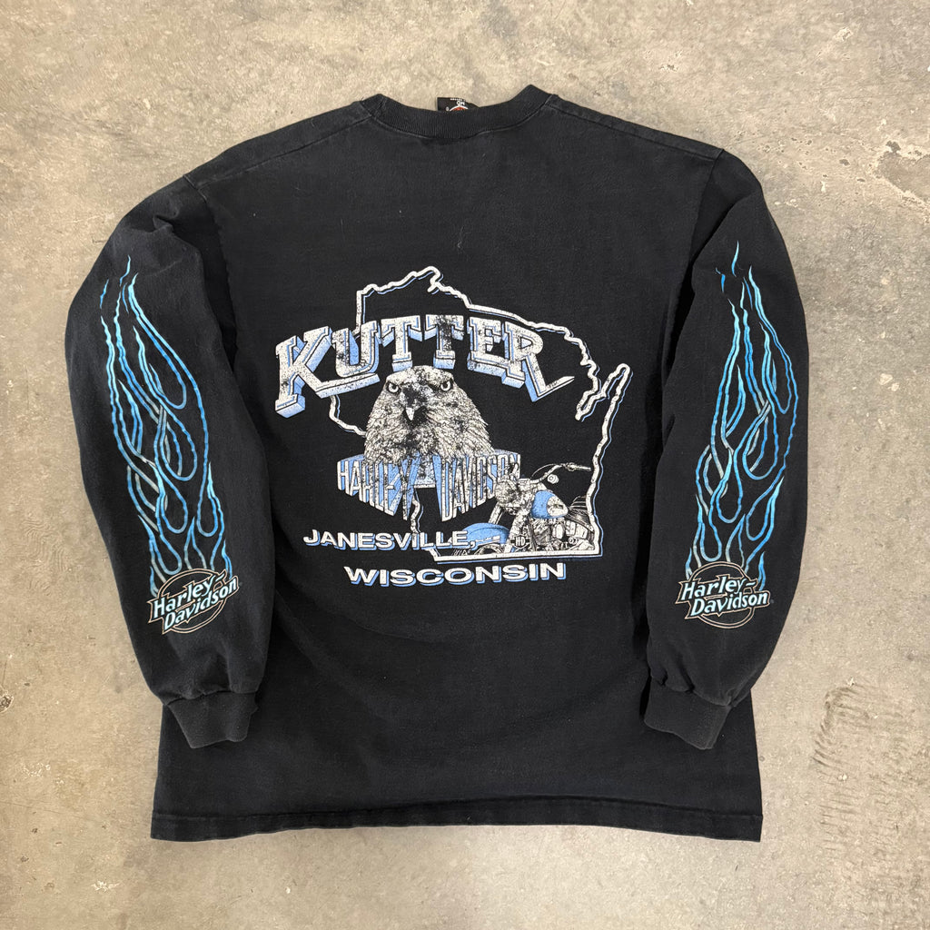 Harley Davidson 80’s blue flame ball long sleeve Medium