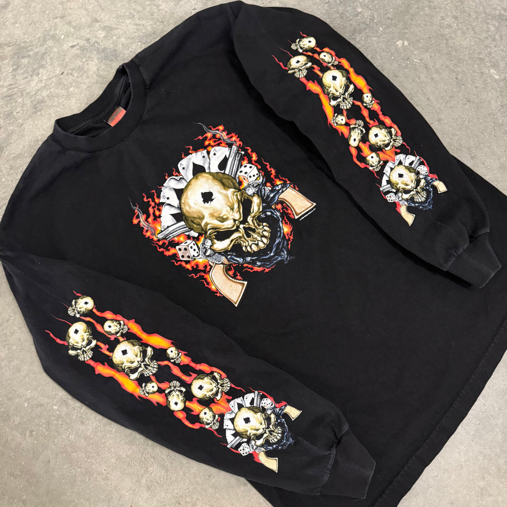 Skull Gun Flame Vintage Y2K long sleeeve XL
