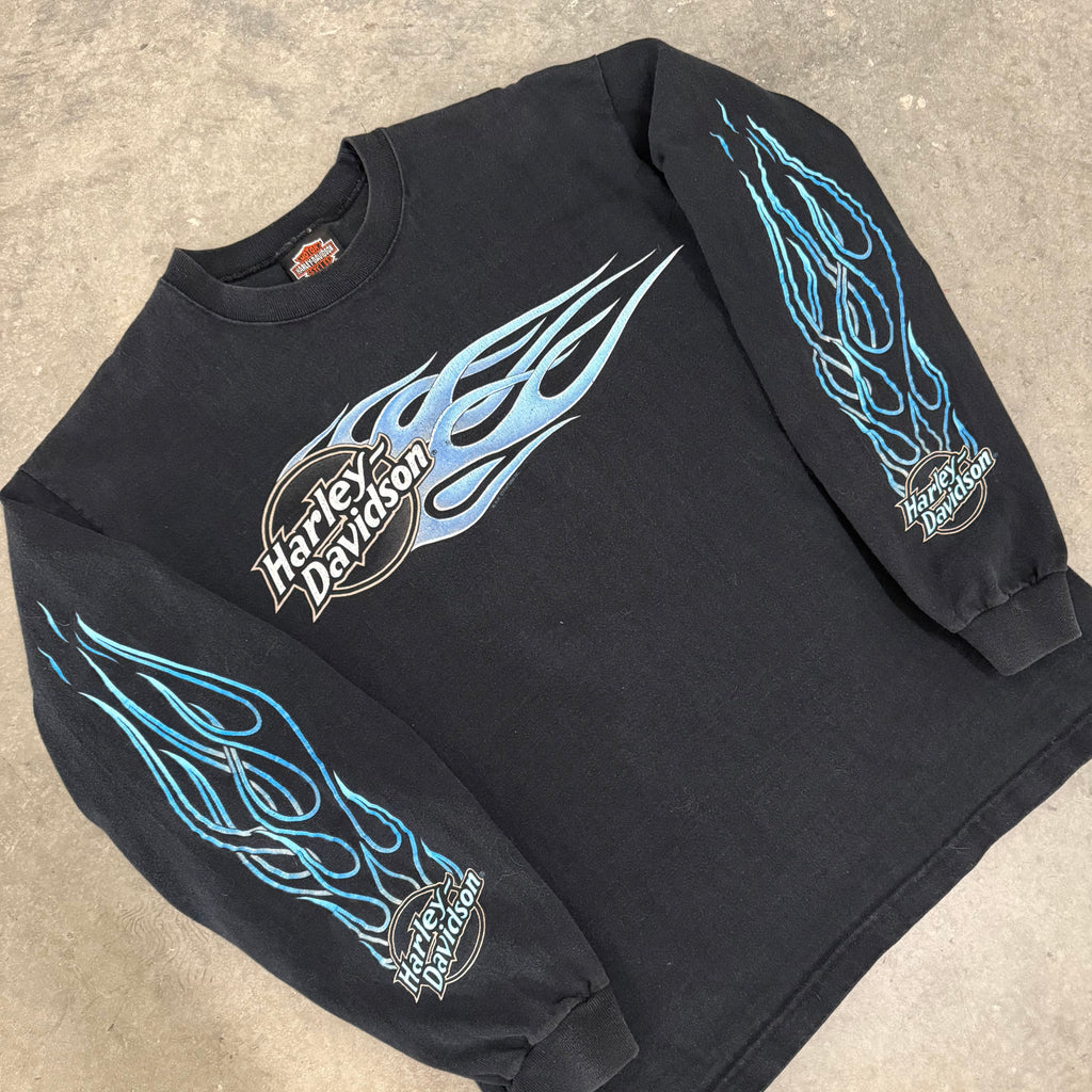 Harley Davidson 80’s blue flame ball long sleeve Medium